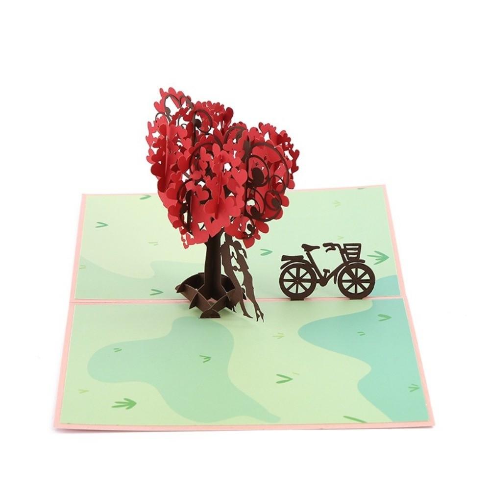 Romantic Theme 3D Pop Up Card Heart Shape Handmade Craft Butterfly Heart Card Pop-Up Mechanism Cherry Blossom Card