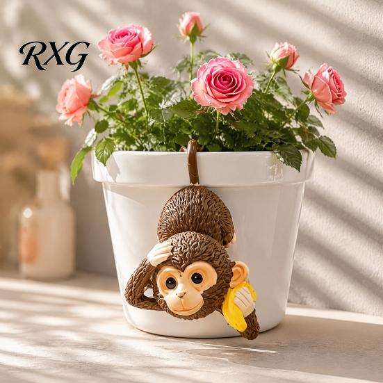 Unique Gift for Monkey Lovers Planter Hanging Statue, Resin Plant Pot Hugger, Decoration Cute Miniature Figurine Flower Edge Outdoor Animal Ornament