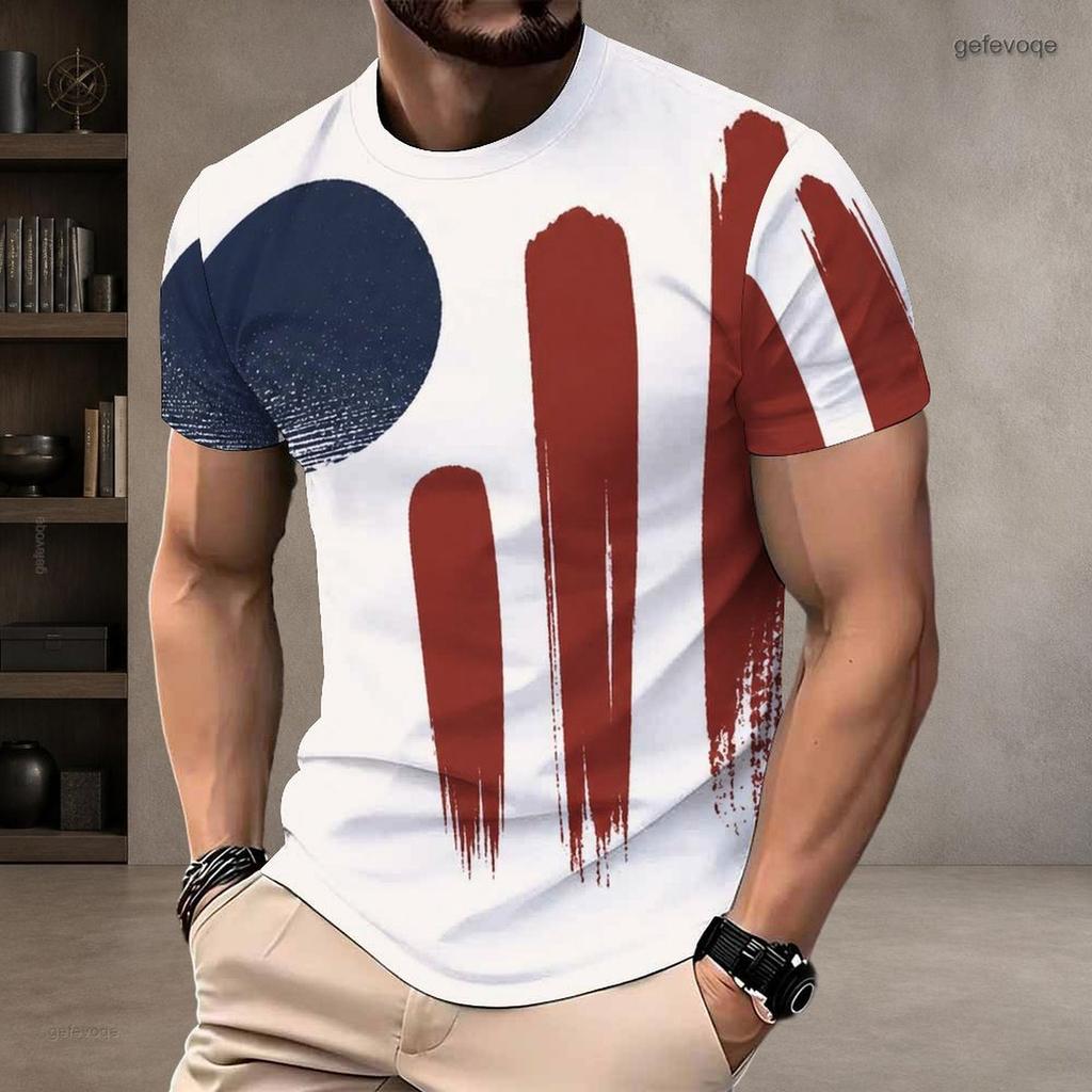 Men Plus Size Round Neck Short Sleeve American Flag Printed Casual T Shirt