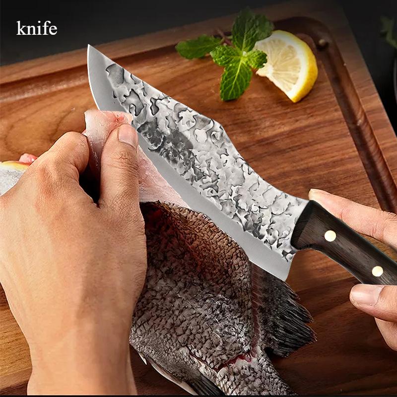 Carbon Steel Kitchen Knives Wooden Handle Cleaver Slicing Knife Hand Forged Blade Butcher Boning Knife Wood Handle Chef Knife
