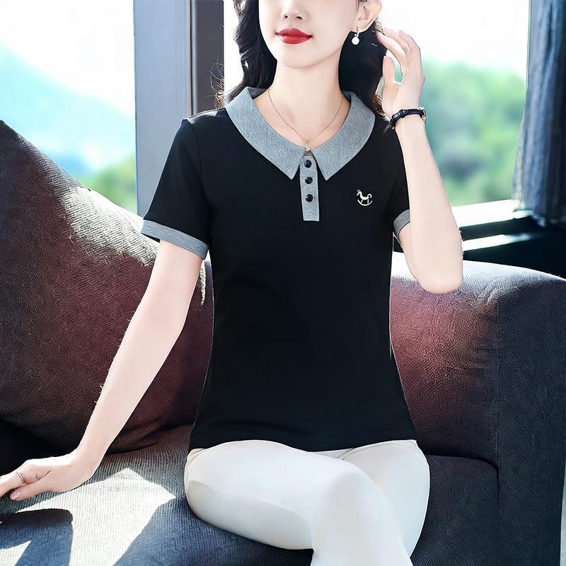 Women's Summer Short Sleeve Polo Shirt - Korean Style, Loose Fit, Slimming, Casual Lapel Top T2026