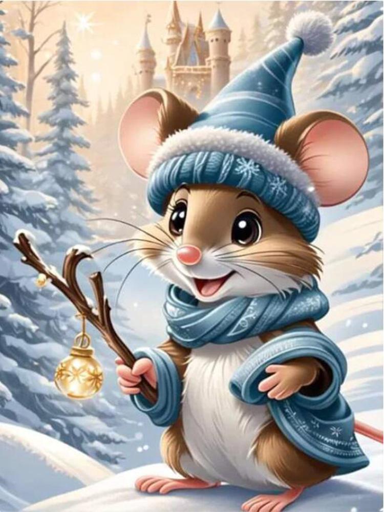 

AB Алмазная вышивка крестом Мышонок на снегу 5D DIY Алмазная вышивка стразами картина Алмазная живопись Full Round 20x30CM