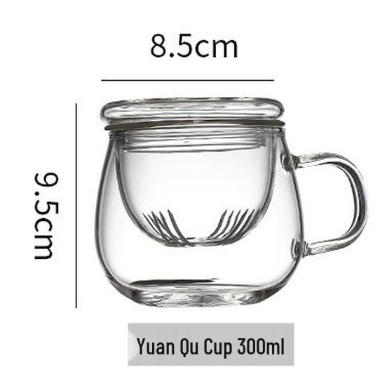 350ml Glass Flower Tea Cup Set: Inner Filter, Lid, Handle - 3-Piece Tea Brewing & Separation