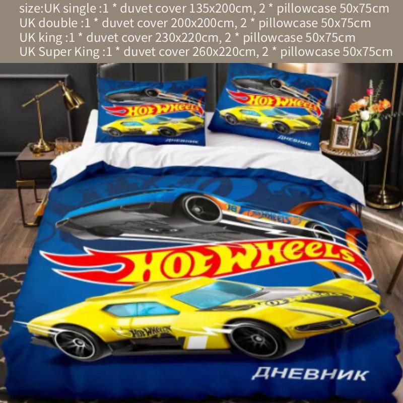 Truck Cartoon Monster Printed Bed Duvet Cover Pillowcase Three Piece Set