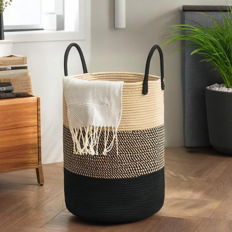 Cotton Rope Laundry Basket - Large Capacity Woven Storage for Clothes, Toys, and Sundries