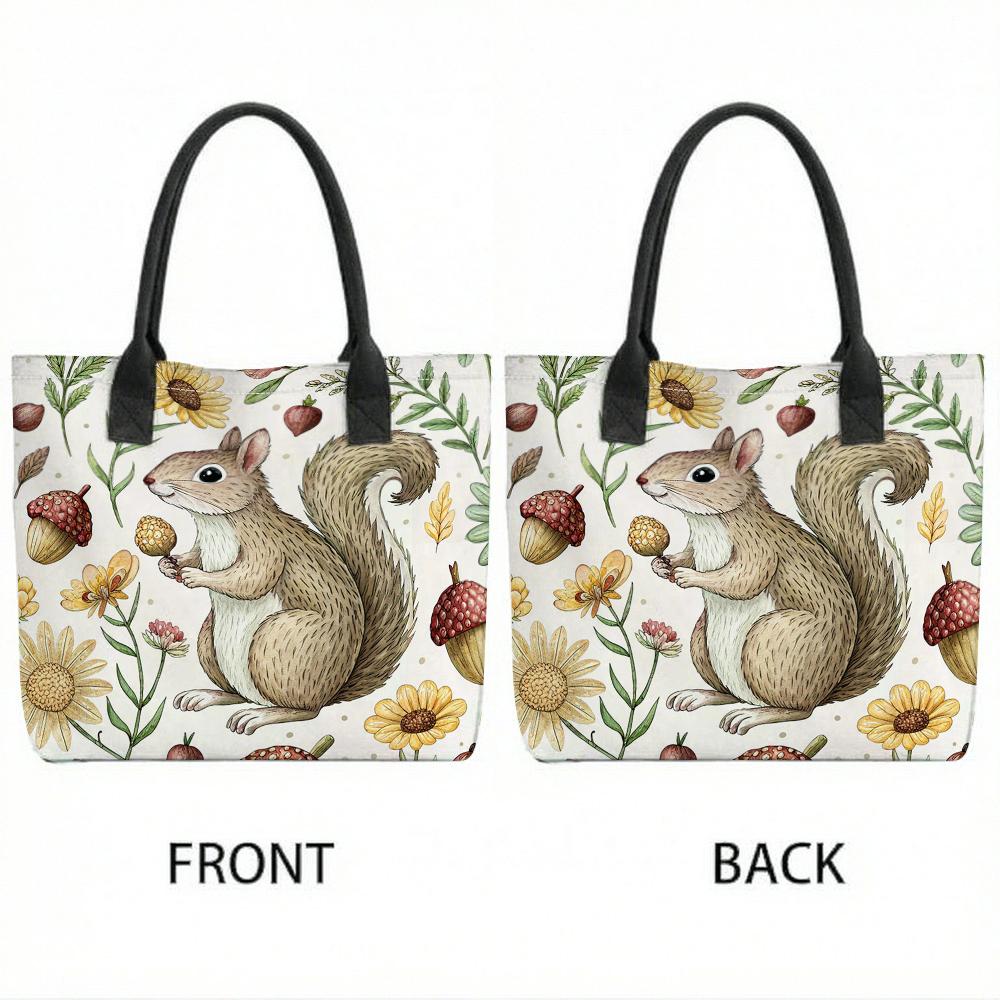 Cute Squirrel Floral Casual Canvas Tote Bag for Daily Shopping