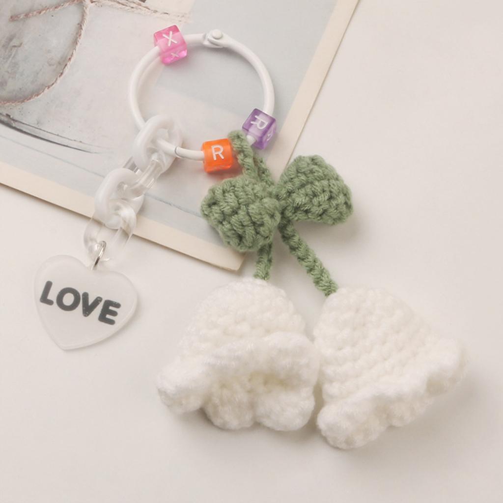 Lily of the Valley Keychain Pendant Headphone Bag Pouch Phone Decorations Handmade Flower Knitted Keyring Ornament