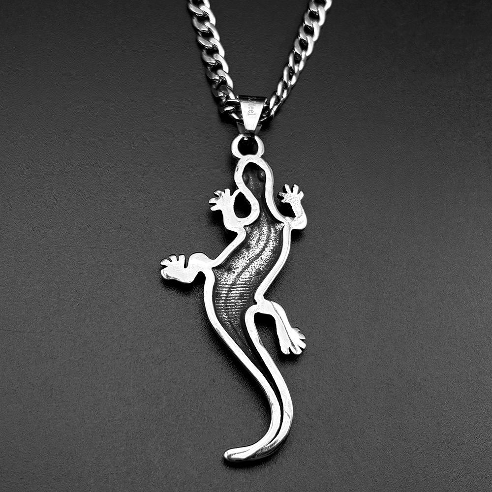 Collana con Ciondolo Geco in Acciaio Inossidabile 316L HNSP per Uomo Accessori Gotici Regalo