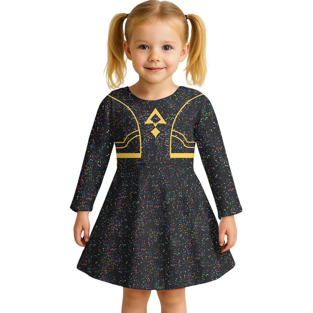 Kids Girls Casual Daily Dress Cute Cartoon Print Long Sleeves Dance Wear Princess Dress  2-12 Years