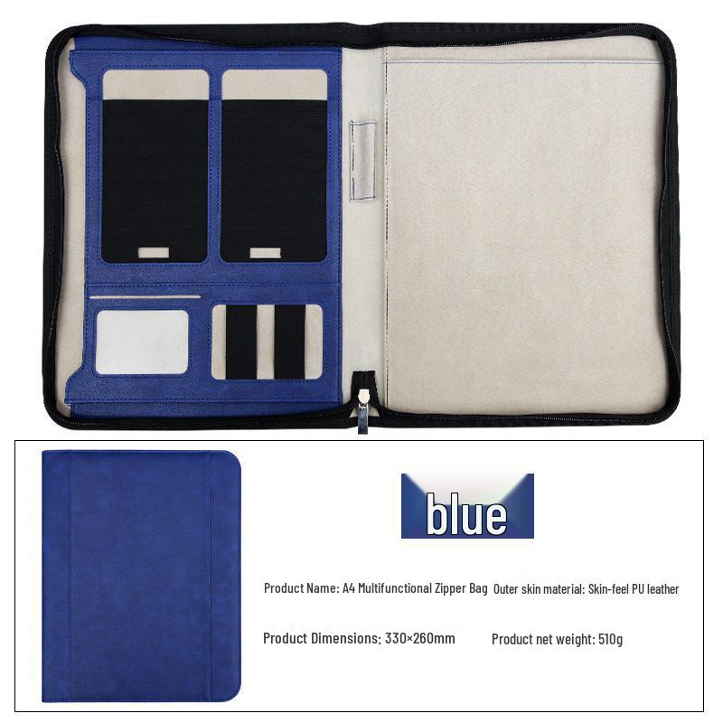 A4 Multifunctional Leather Business Document Folder with Zipper