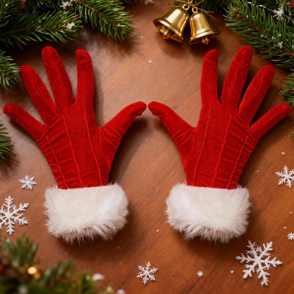 Santa Gloves For Women Red Christmas Velvet Cosplay Santa Claus Costume Women Gloves For Party Holiday Festival New Year Event