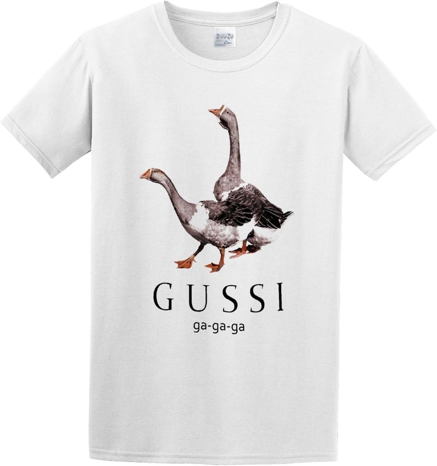 Men s Round Neck T-Shirt Gussi 2 Goose Funny Ga Ga Ga Button Closure White L белый