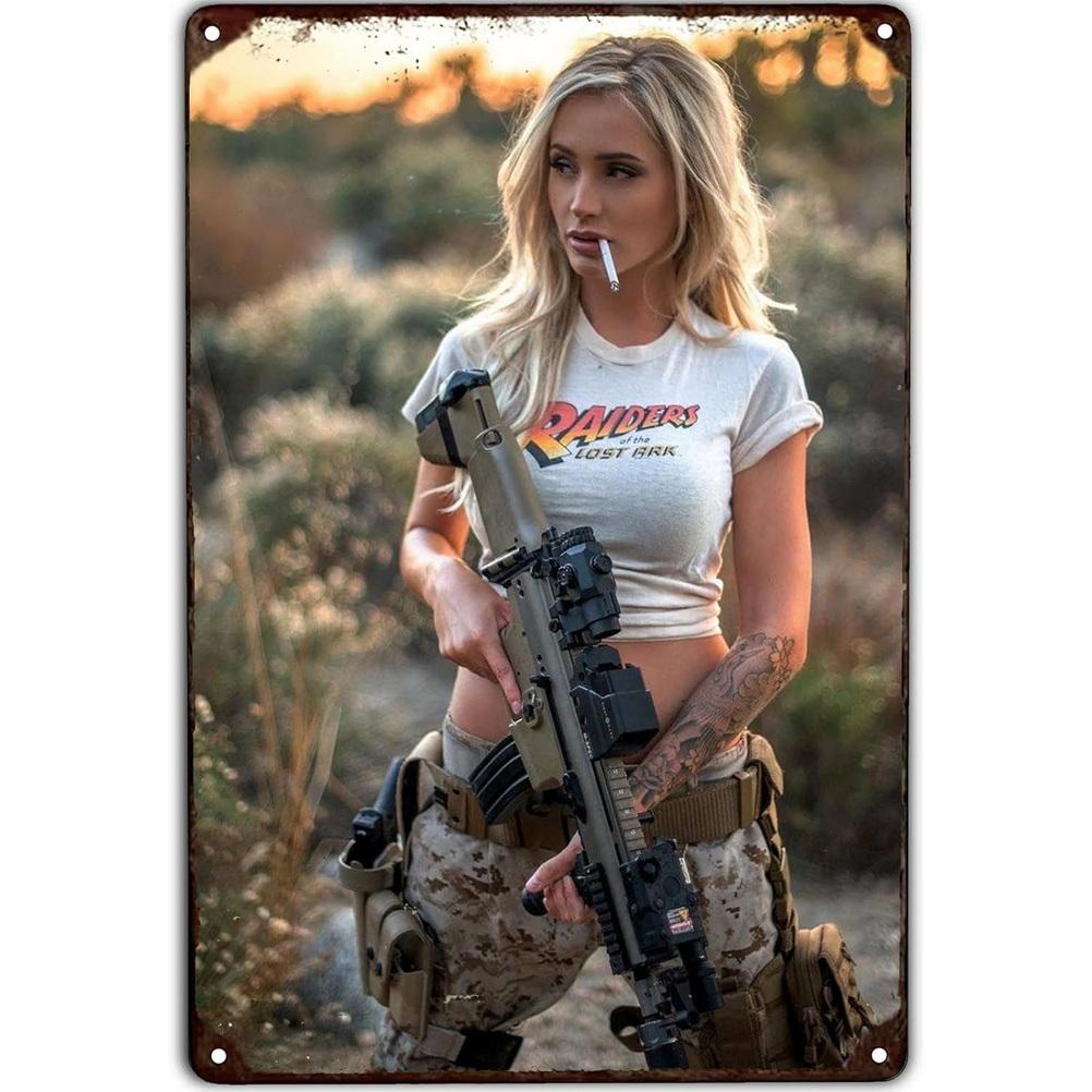 Metal Tin Signs Military Pinup Wall Decoration Plaque Vintage Art Poster Iron Painting for Man Cave Home Cafe Garden Club Bar