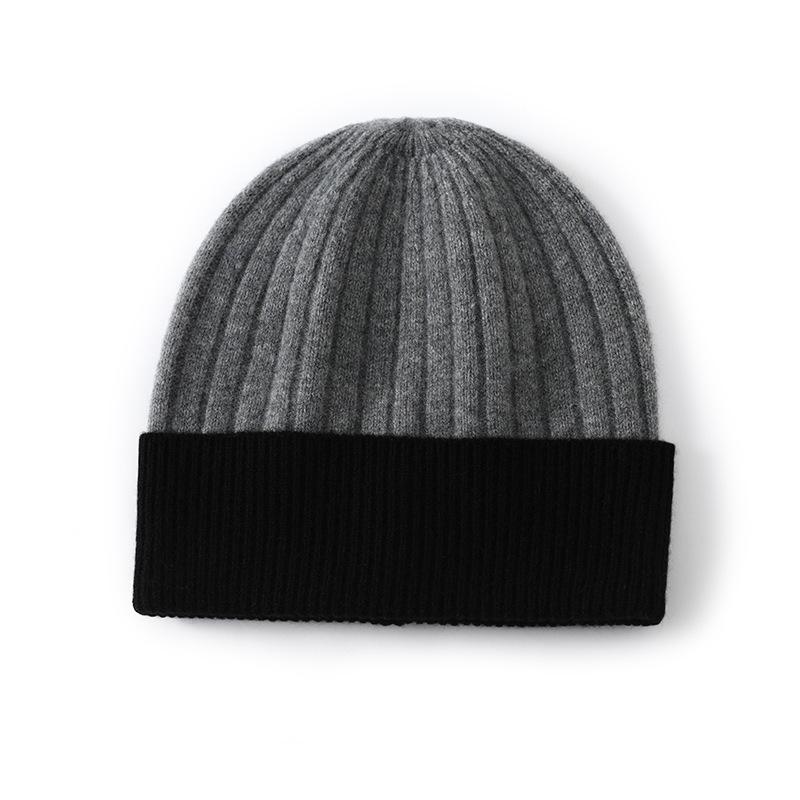 % Pure wool knitted wool hat contrasting color fashionable simple warm hat men's and women's dome autumn and winter cold hat