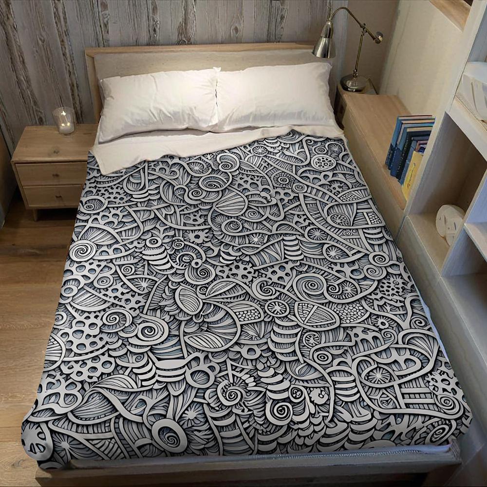 Monochrome Intricate Flannel Blanket Warm Soft Halloween Christmas Couch Warm Cozy Decorative Decor Gift for All Season