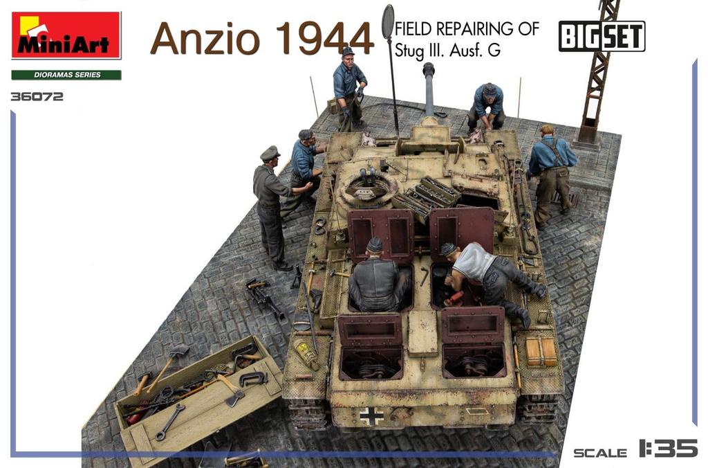 Miniart Scale Anzio 1944 III G Field Repair Big Set Plastic Model Kit MA36072 1/35 Sturmgeschütz Ausf. (Scenery)