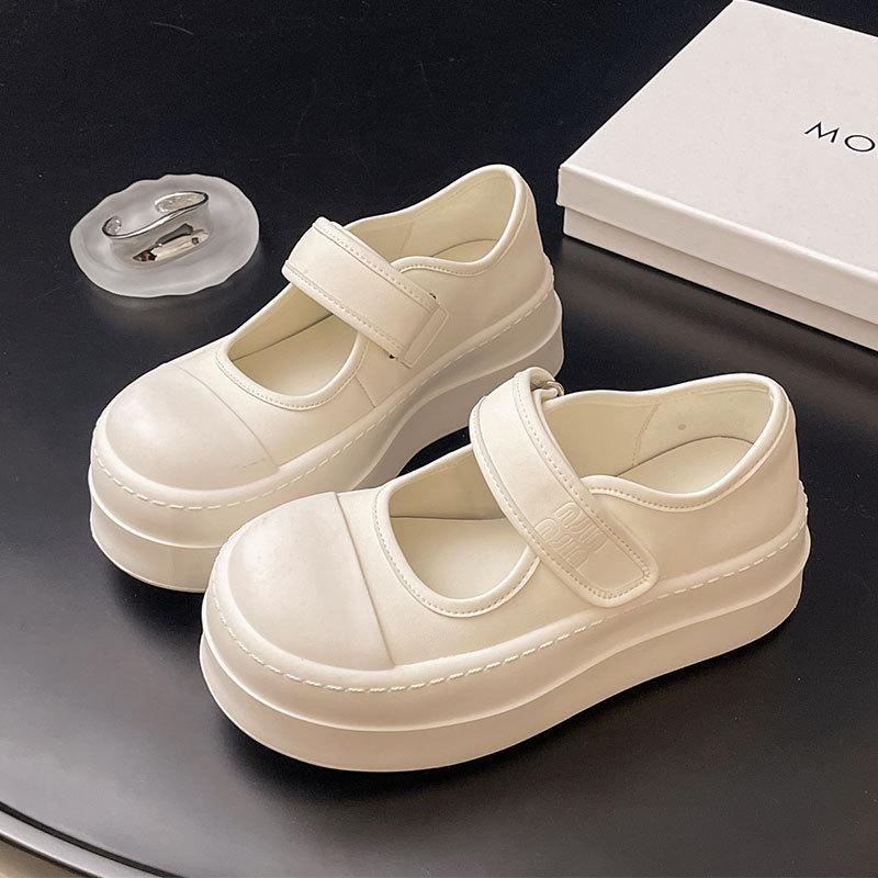 Autumn Mary Jane Women's Shoes Platform Heightening Small White Shoes Breathable Hollow Shoes with Skirts Versatile Casual Lazy Shoes