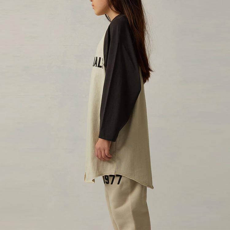 Fear Of God Essentials Kids Baseball T-Shirt Wheat SS22 Letter Flocked Logo Round Neck Pullover Long Sleeve T-Shirt Kids Tops FOG-SS22-999