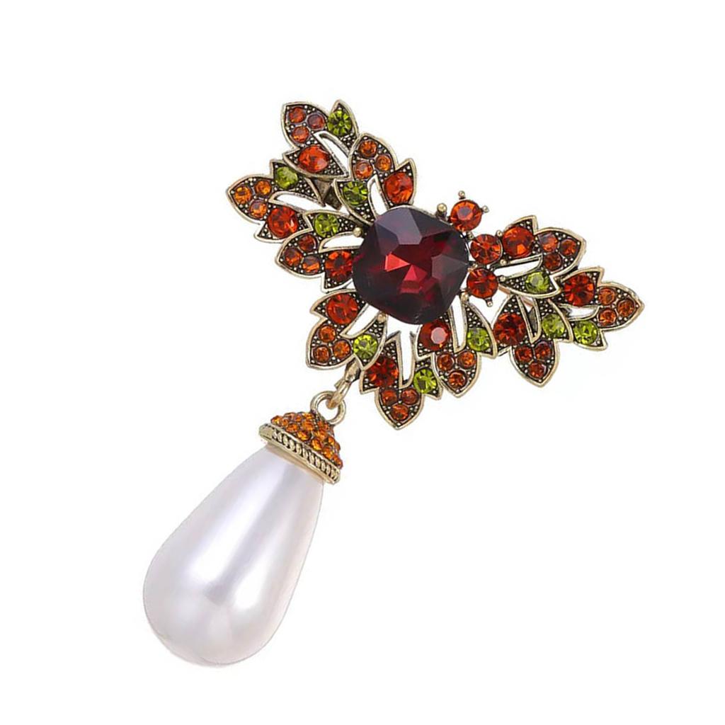 Elegant Vintage Pearl And Green Ruby Brooch Adornment With Alloy Setting For Formal Events And Fashionable Outfits