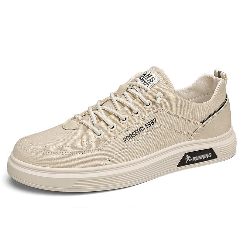 Simple Solid-Color Canvas Shoes, Student Little White Shoes, Daily Breathable One-Pedal Lace-Up-Free Sports Board Shoes, Men'S Shoes