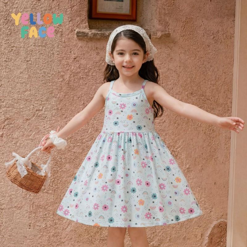 Girls Dresses Kids Cartoon Floral Print Sleeveless Princess Dress Casual Wear
