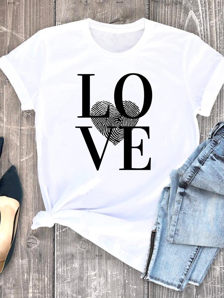 (Asian Size) Women Clothing Tee love cute Graphic T Shirt Fashion Casual Lady Female Top spring summer Printed Short Sleeve T-shirts