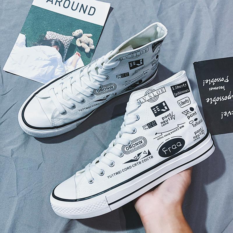 Street Fashion Men's High-top Canvas Shoes Graffiti Casual Sneakers Vulcanized Shoes