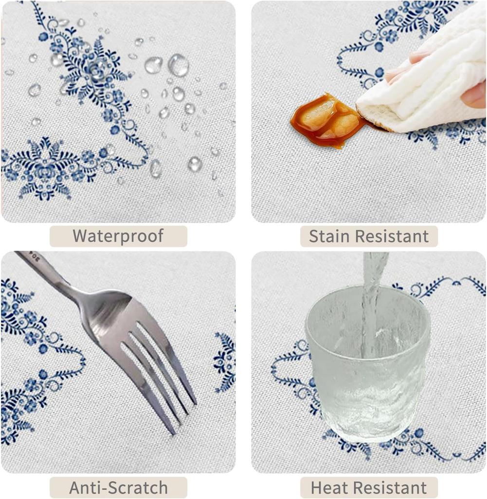 Blue Floral Rectangle Tablecloth Wedding Party Decor Reusable Blue White Porcelain Printed Tablecover Kitchen Dining Table Decor