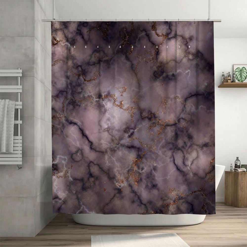 Luxury Marble Shower Curtain Waterproof Bath Decor With Glittering Accents Modern Purple Black Pink Bathroom Accessories 72 X 84