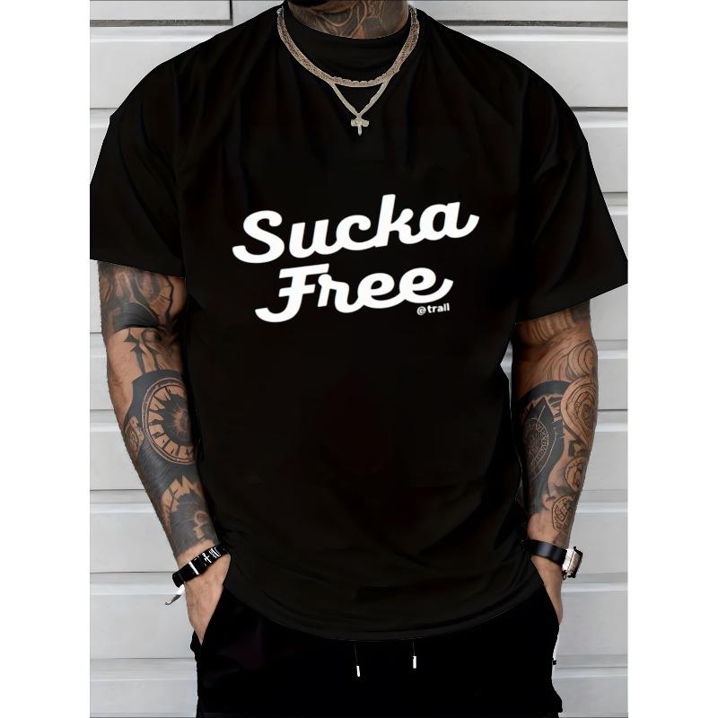 

Мужская футболка с графическим принтом Смелый белый текстовый принт Повседневная футболка с коротким рукавом Для поклонников стритвира S чёрный