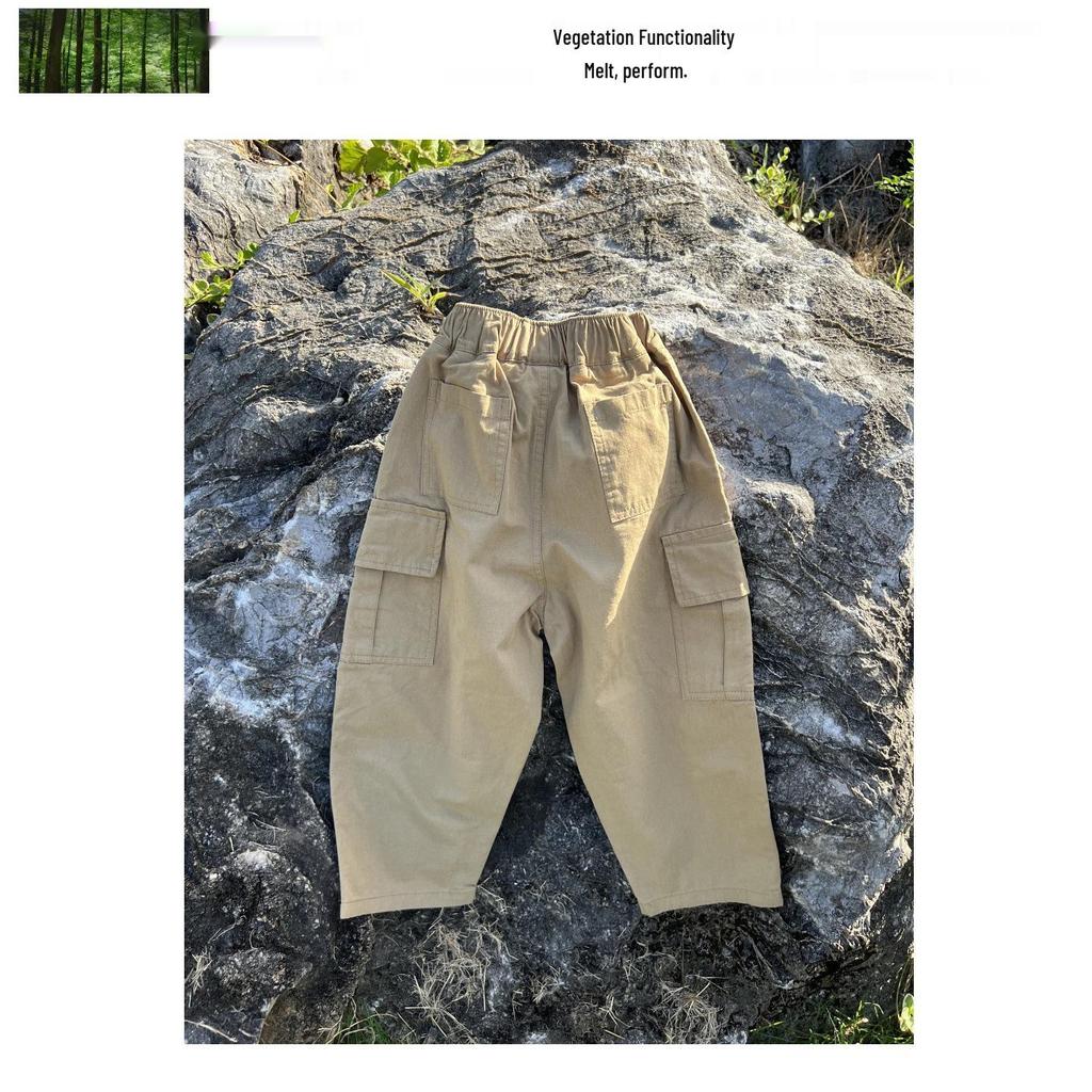 2025 Autumn Kids' Japanese Straight-Leg Loose Cotton Cargo Pants
