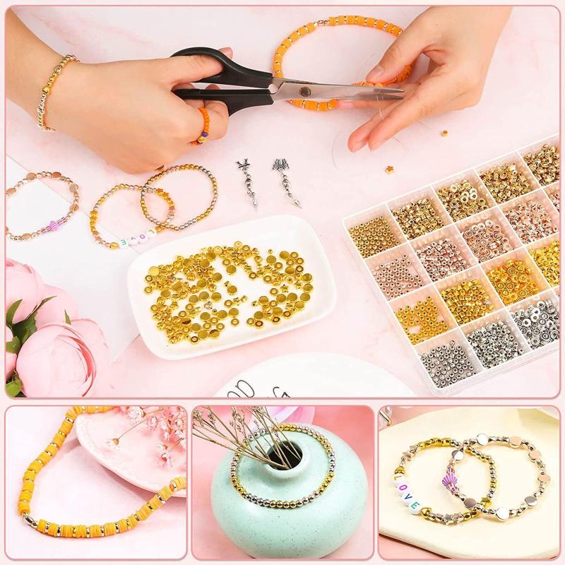 2160Pcs Mixed Spacer Beads Combination Charms Making 6 Styles Loose Beads for Diy Necklace Earrings Bracelet Making