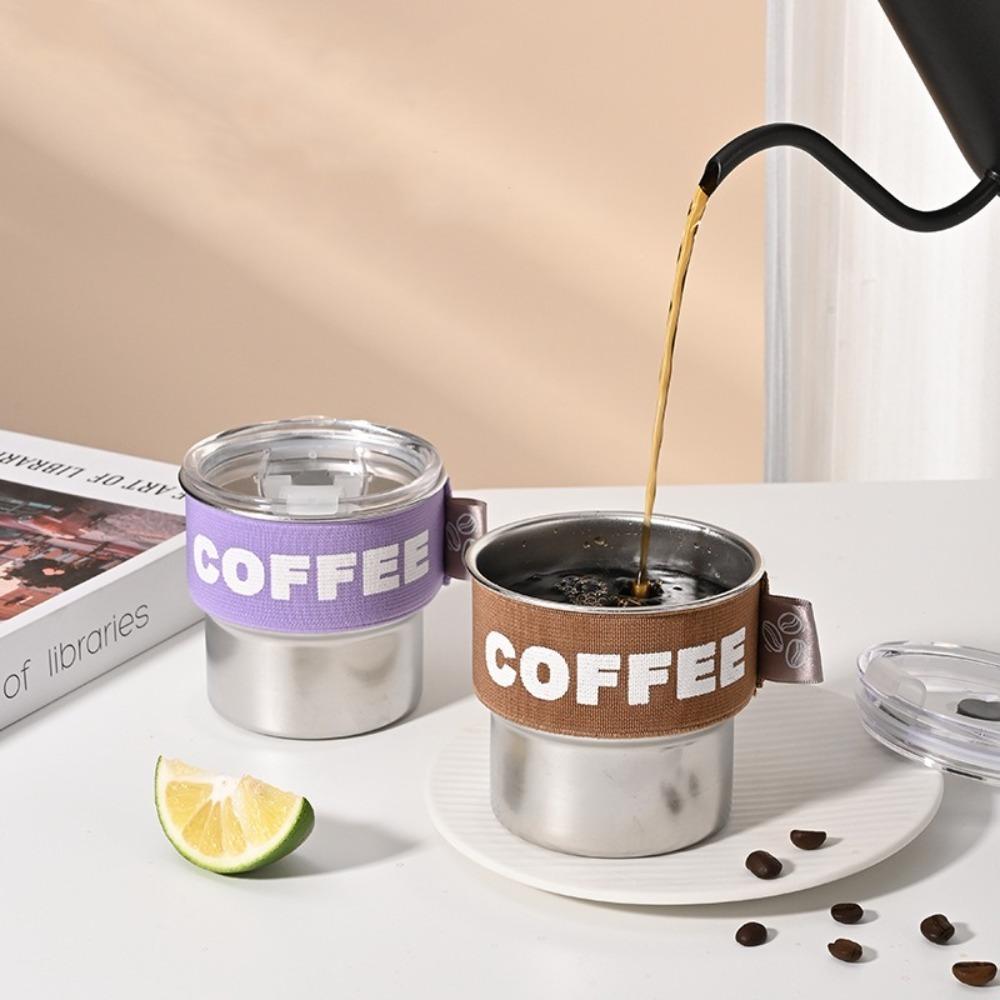 

With Lid Coffee Cup 400ML Thermal Cup Portable Coffee Mug Office green-with straw
