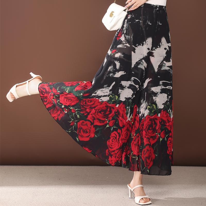 Elegant Summer Chiffon Pants Women Fashion Casual High Waist Wide Leg Pants Vintage Clothes
