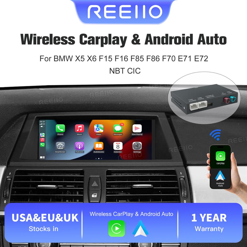 REEIIO For BMW X5 X6 F15 F16 F85 F86 F70 E71 E72 NBT CIC Wireless CarPlay Support for Android Auto AirPlay Mirroring Camera Jbhk21