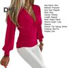 Women Spring Shirt Deep V Neck Pleated Striped Color Matching Long Sleeve Solid Color Lantern Sleeve Slim Fit OL Commute Top