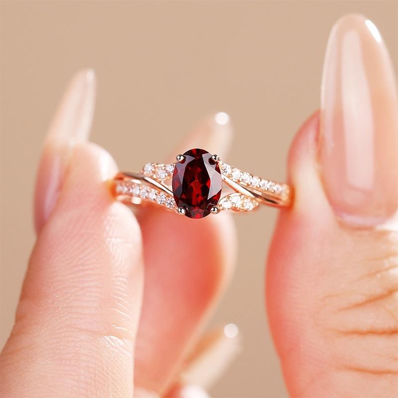 Ruby Garnet Geometric Design Women's Light Luxury Open Adjustable Ring