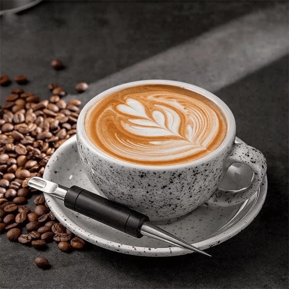 Roestvrijstalen Punt Latte Art Pen Houten Handvat Latte Art Oefenpen Koffie Bloemen Carving