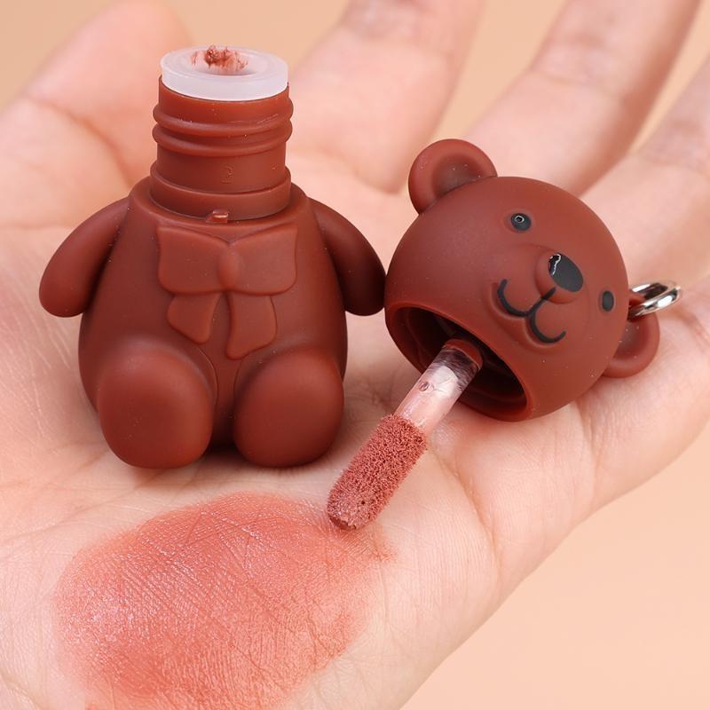 Cute Bear Matte Lipstick Keychain Lipstick Waterproof Lasting Lip Glaze Portable Lip Gloss