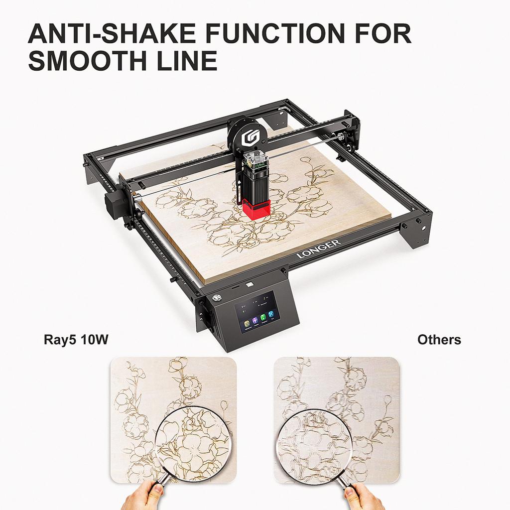 LONGER Ray5 10W Laser Engraver with Engraving Area 400x400mm 3.5'' Touchscreen 32-bit Motherboard Support App WIFI USB TF Card D
