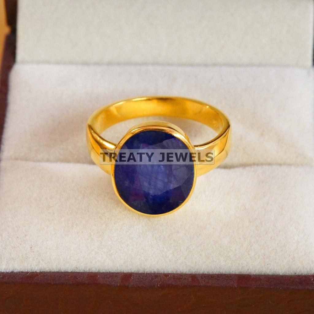 Blue Sapphire Oval Cut With 925 Sterling Silver Gold Plated Ring For Men #B580 JL375686462974