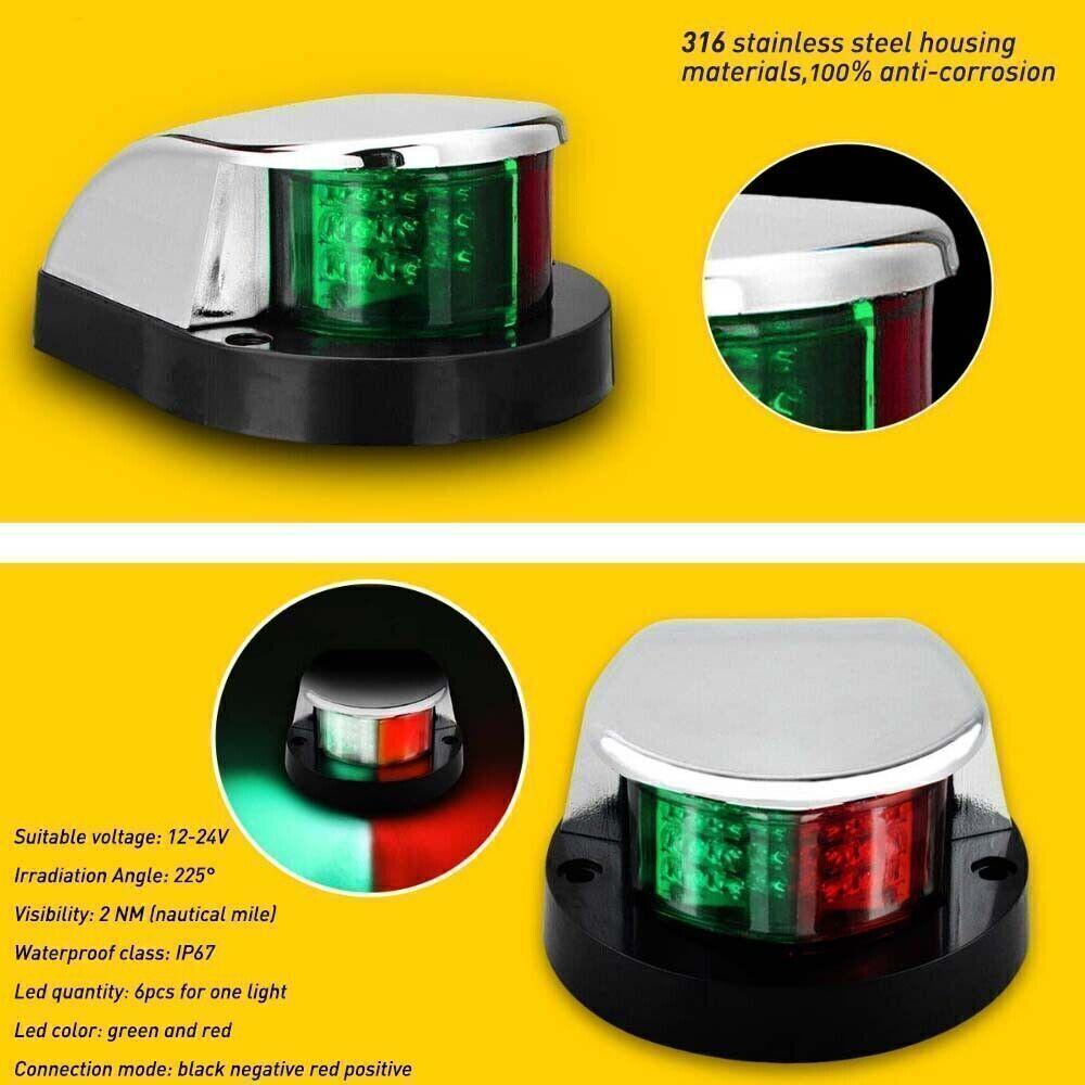 Super Bright Navigation Light Red-Green LED Light Chrome Housing For Boat Marine
