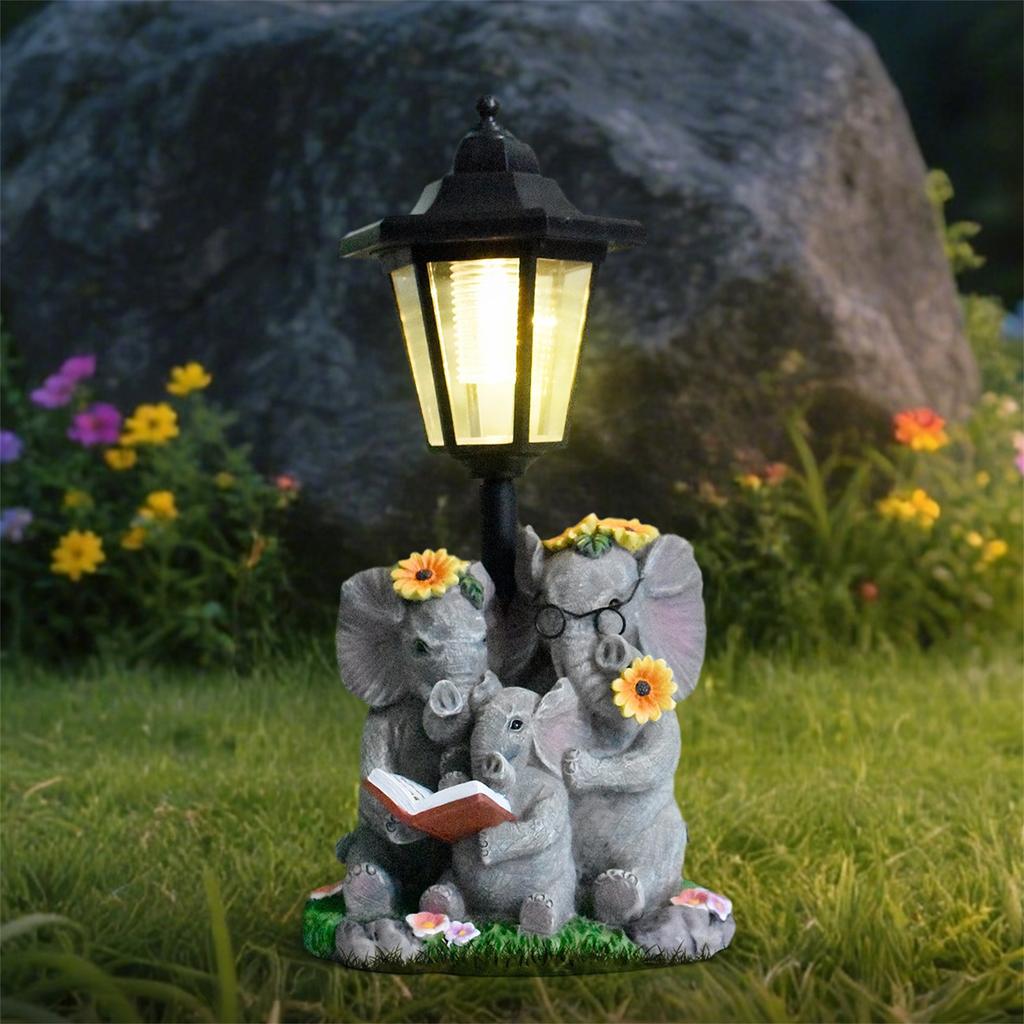 Garden Parent-child Elephant Sculpture Solar Outdoor Light