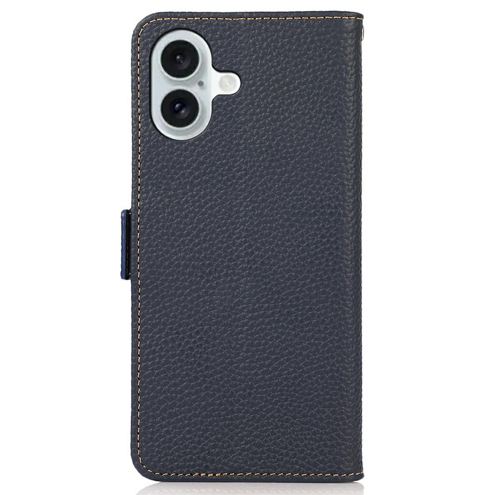 KHAZNEH for iPhone 17 Phone Case RFID Blocking Wallet Litchi Texture Genuine Cow Leather Cover