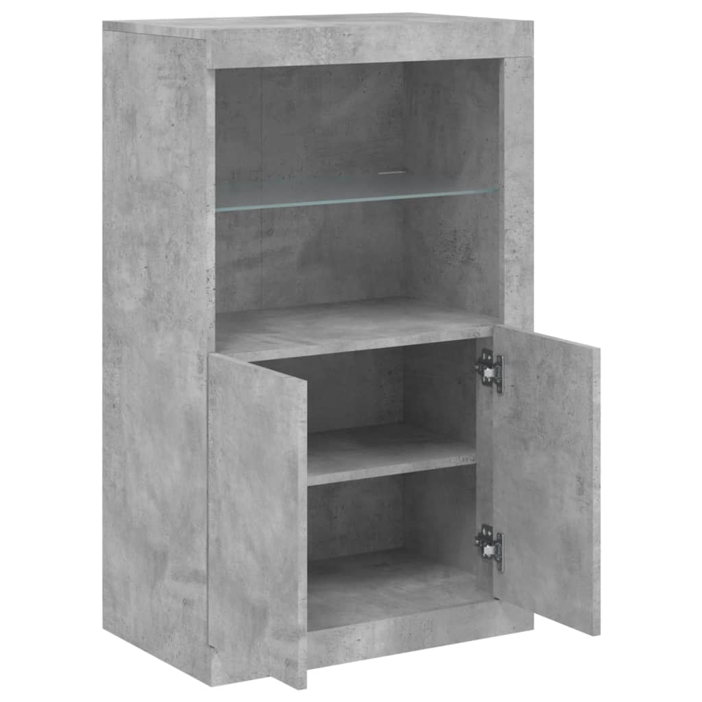 Side Table with LED Lights Concrete Grey Particleboard
