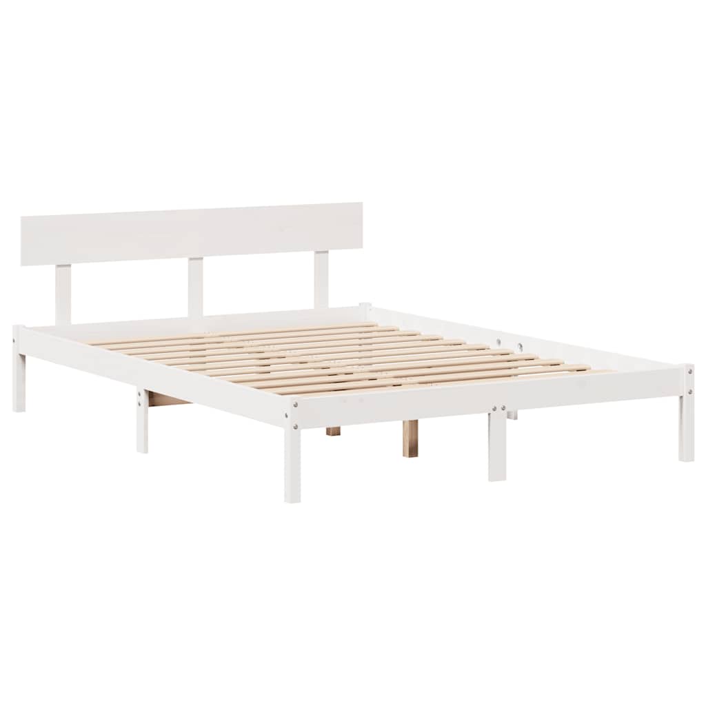 Vidaxl Bed Frame Without Mattress, White, 160X200 Cm, Solid Pine Wood