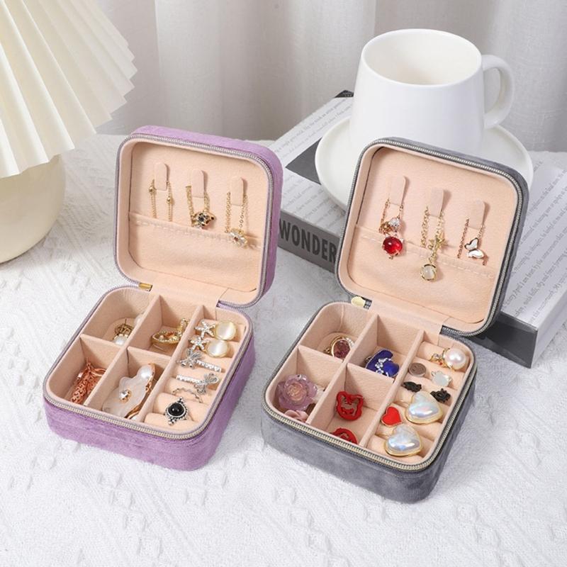 High-end Square Zipper Style Jewelry Box Travel Portable Velvet- Jewelry Storage Bag Bracelet Earrings Jewelry Organizer