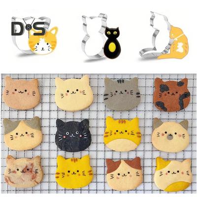 Set di 9 stampi per biscotti in acciaio inox a forma di gatto, per impasto, fudge e sandwich, utensili da forno multiuso.