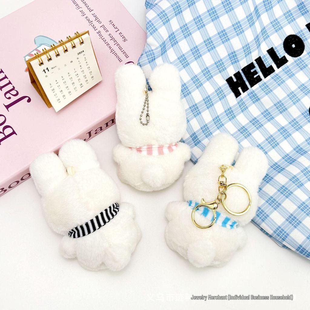Miffy Black & White Striped Scarf Plush Keychain Doll