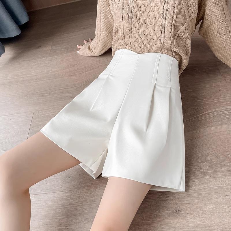 

High Waist PU Leather A-line Shorts: Women s Slimming Wide Leg 2024 Autumn/Winter Style S кавовий